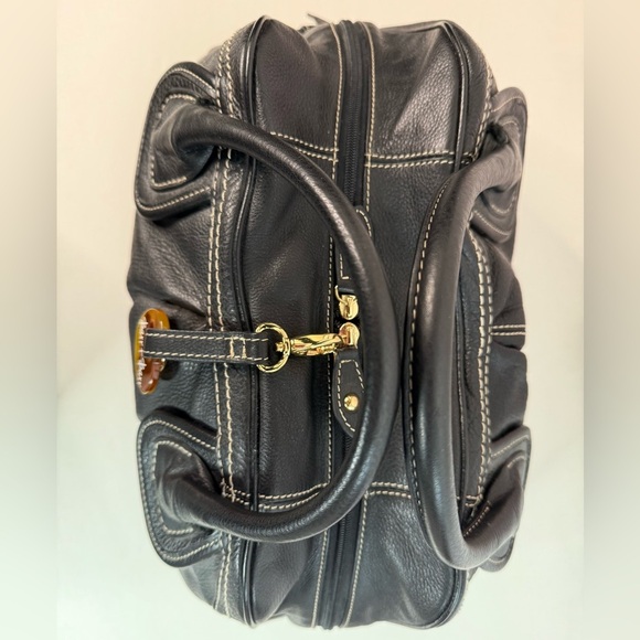 BARR + BARR Black Pebbled Leather White Stitching Large Doctor Bag Satchel NWOT - Picture 10 of 15